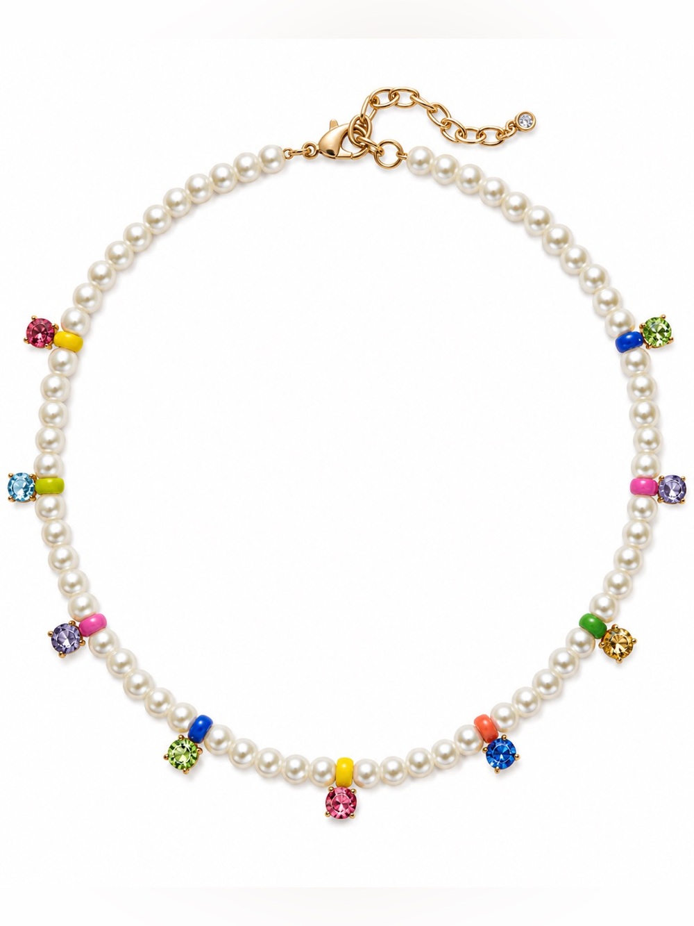 On 34th Gold-Tone Color Crystal & Imitation Pearl Collar Necklace, 16" + 2" ext